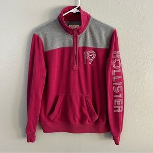 Hollister 1/4 Zip Pullover Sweatshirt Women’s L Embroidered Spellout Sleeve Y2K